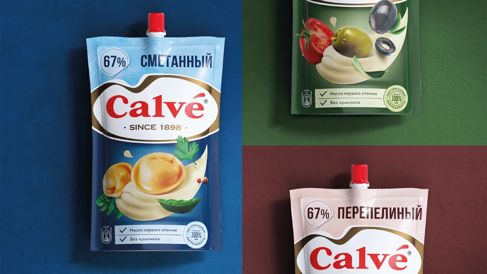 Calvé 袋裝蛋黃醬醬汁調味料花生醬調味品包裝設計，突出品牌logo