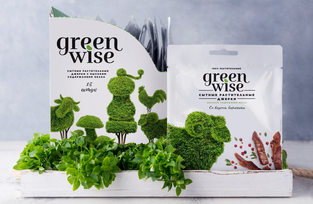 Greenwise 高植物蛋白素食肉食品包裝設計，植物建模動物圖案