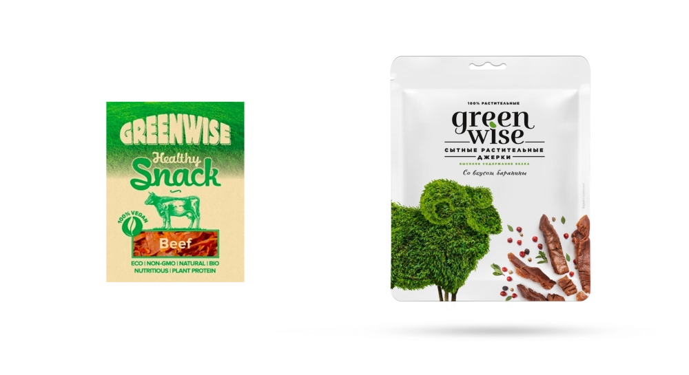 Greenwise 高植物蛋白素食肉食品包裝設計，植物建模動物圖案