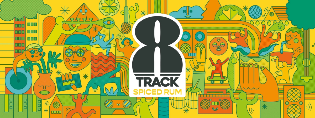 8TRACK香料朗姆酒品牌創(chuàng)建-logo設(shè)計(jì)包裝設(shè)計(jì)，結(jié)合音樂文化線條時(shí)尚插畫元素