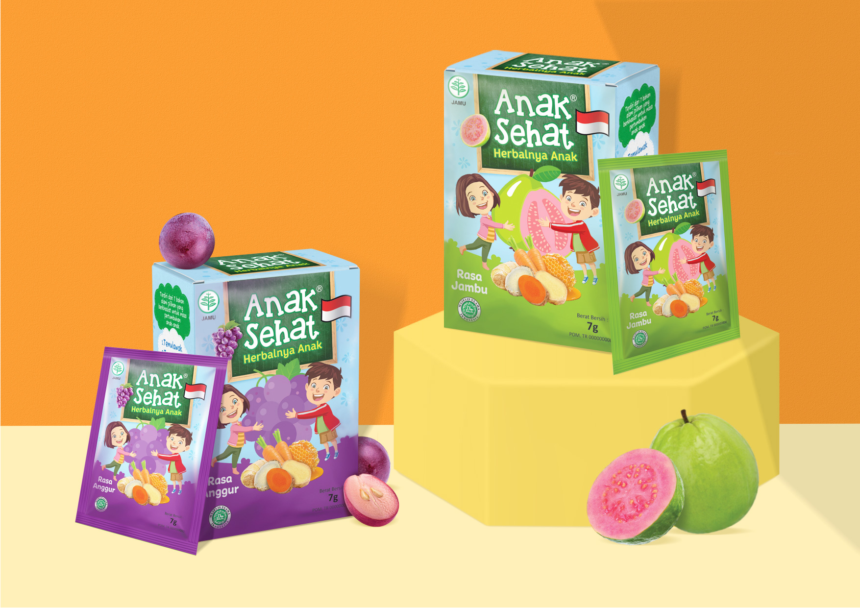 ANAK SEHAT 兒童果泥水果干包裝設計“兒童擁抱水果插畫”