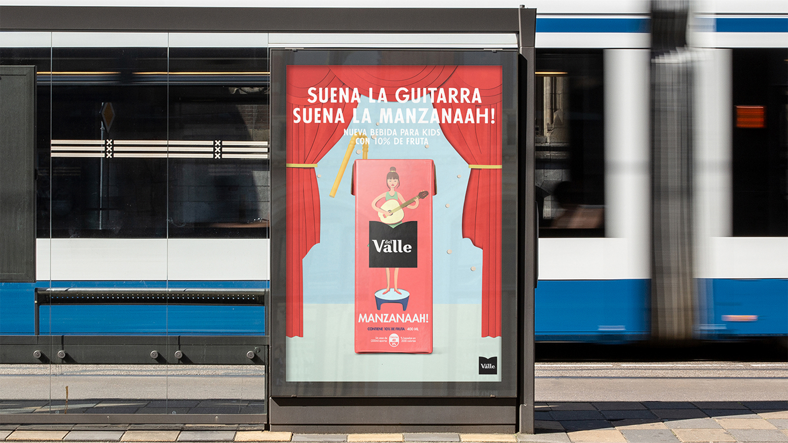 DEL VALLE 果汁包裝設計，少男少女+水果場景創意插畫