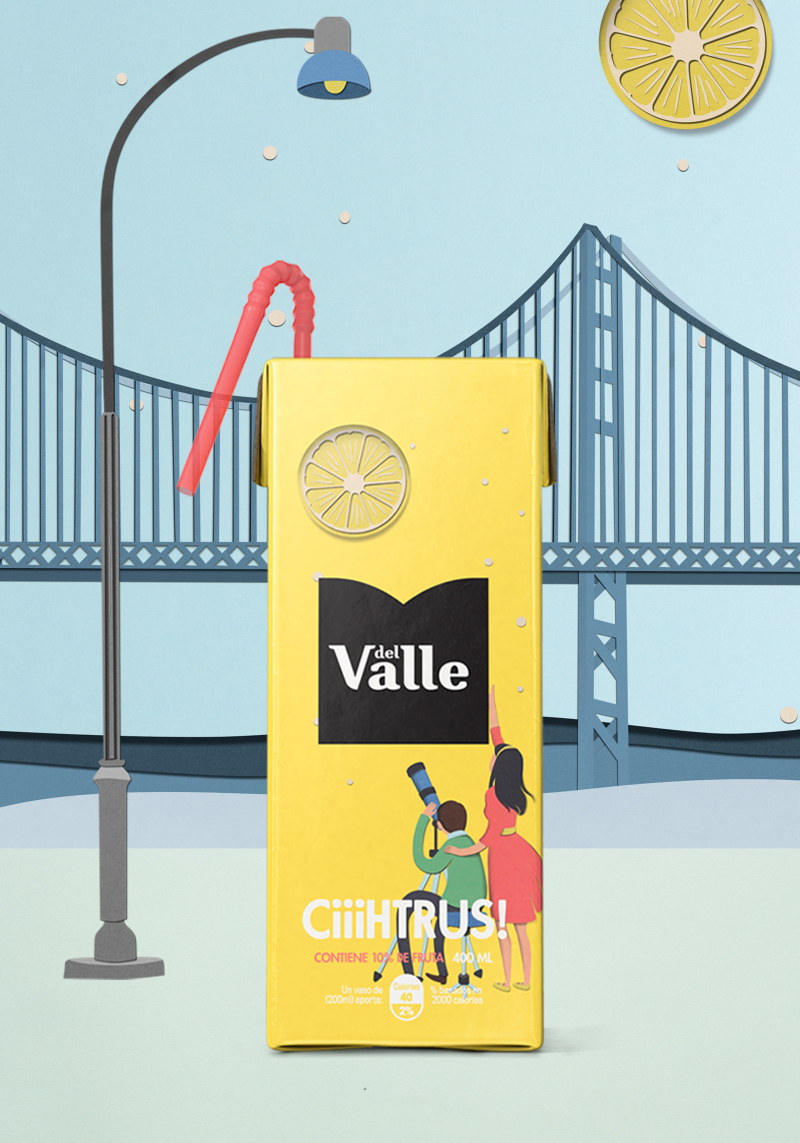 DEL VALLE 果汁包裝設計，少男少女+水果場景創意插畫