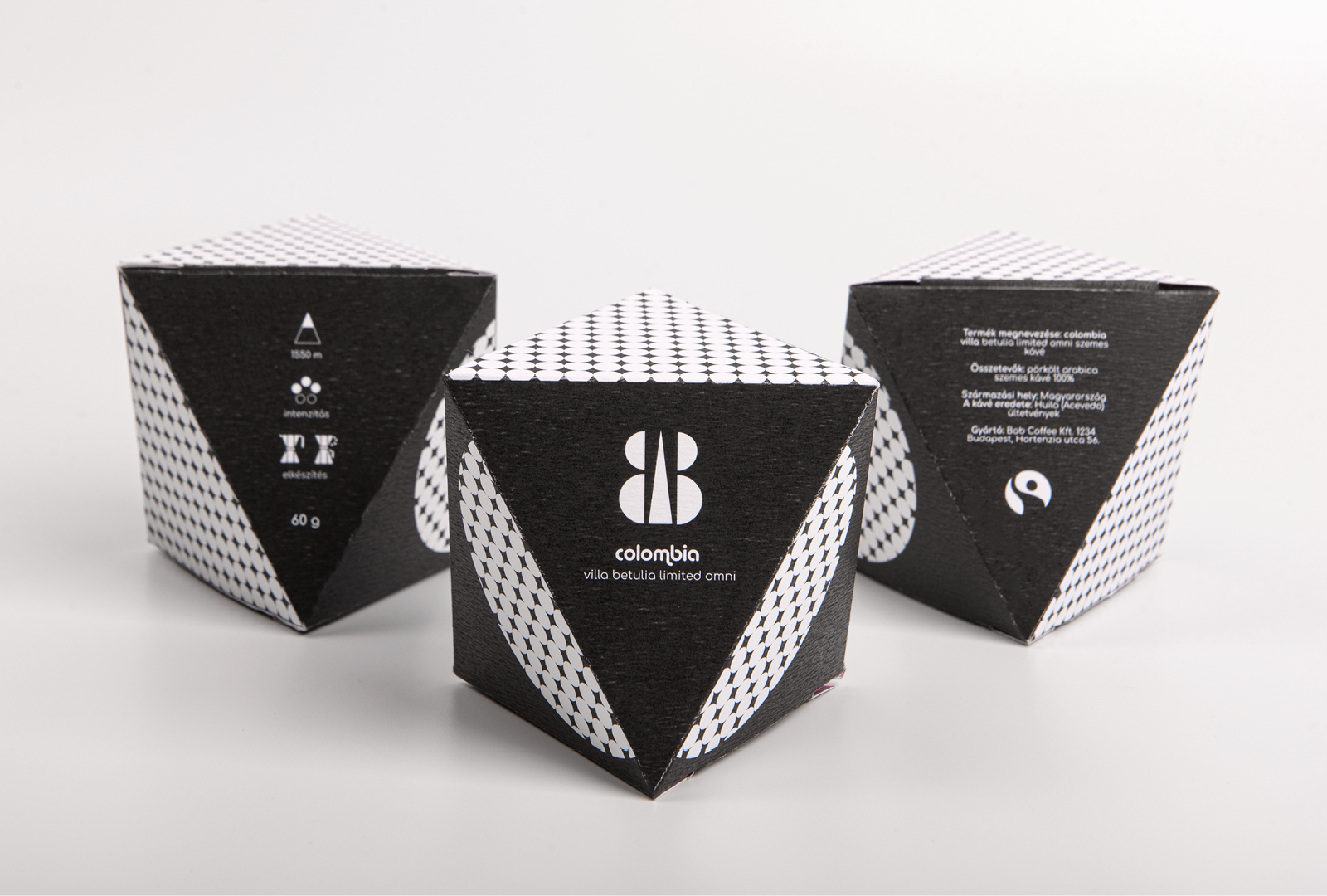 BAB咖啡品牌logo設(shè)計(jì)與黑白包裝設(shè)計(jì)，四角星底紋元素