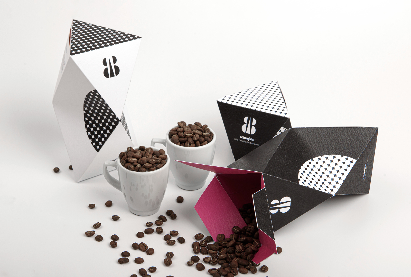 BAB咖啡品牌logo設(shè)計(jì)與黑白包裝設(shè)計(jì)，四角星底紋元素