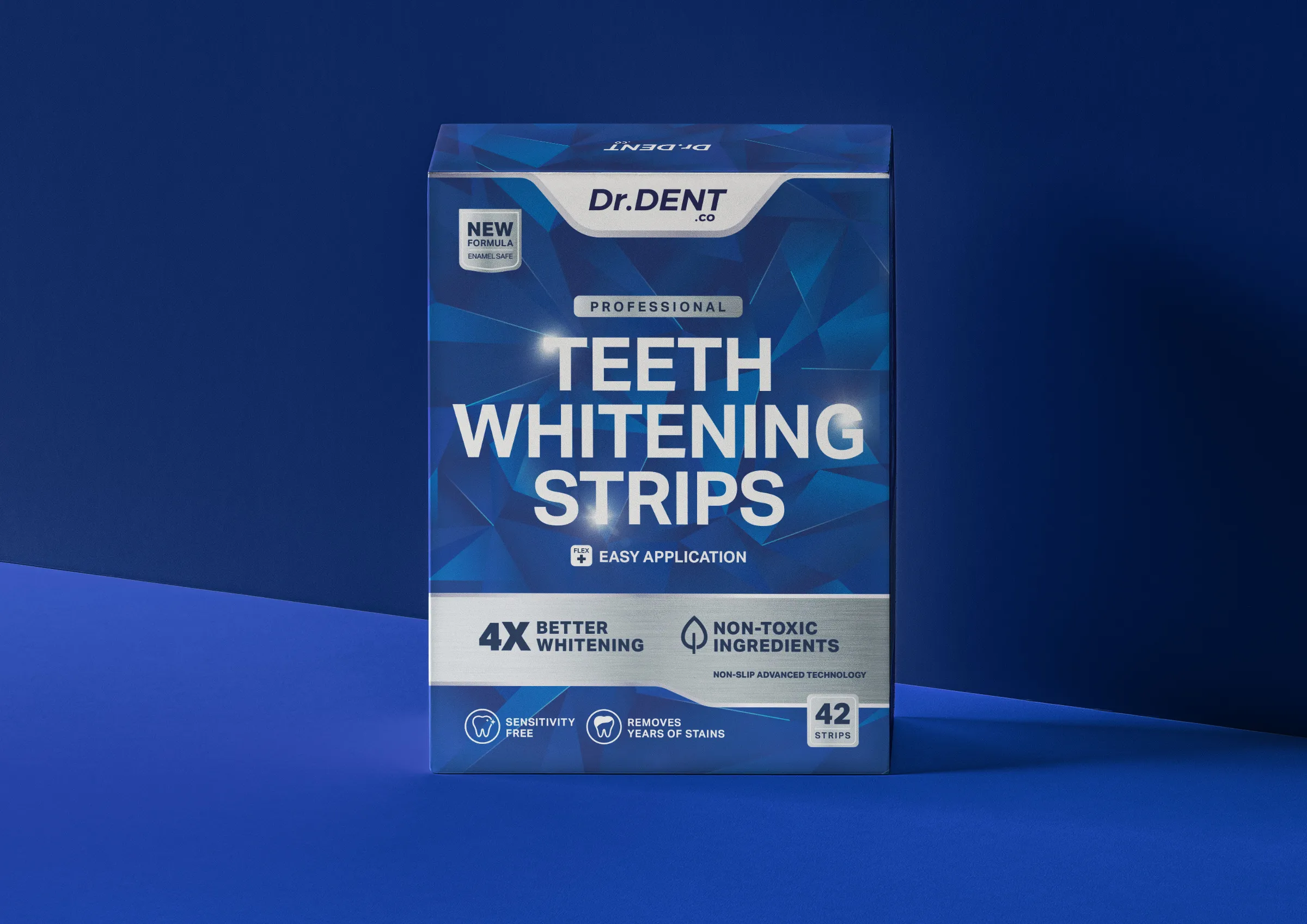 Dr.Dent牙齒美白條產(chǎn)品包裝設(shè)計，藍色與銀色效果