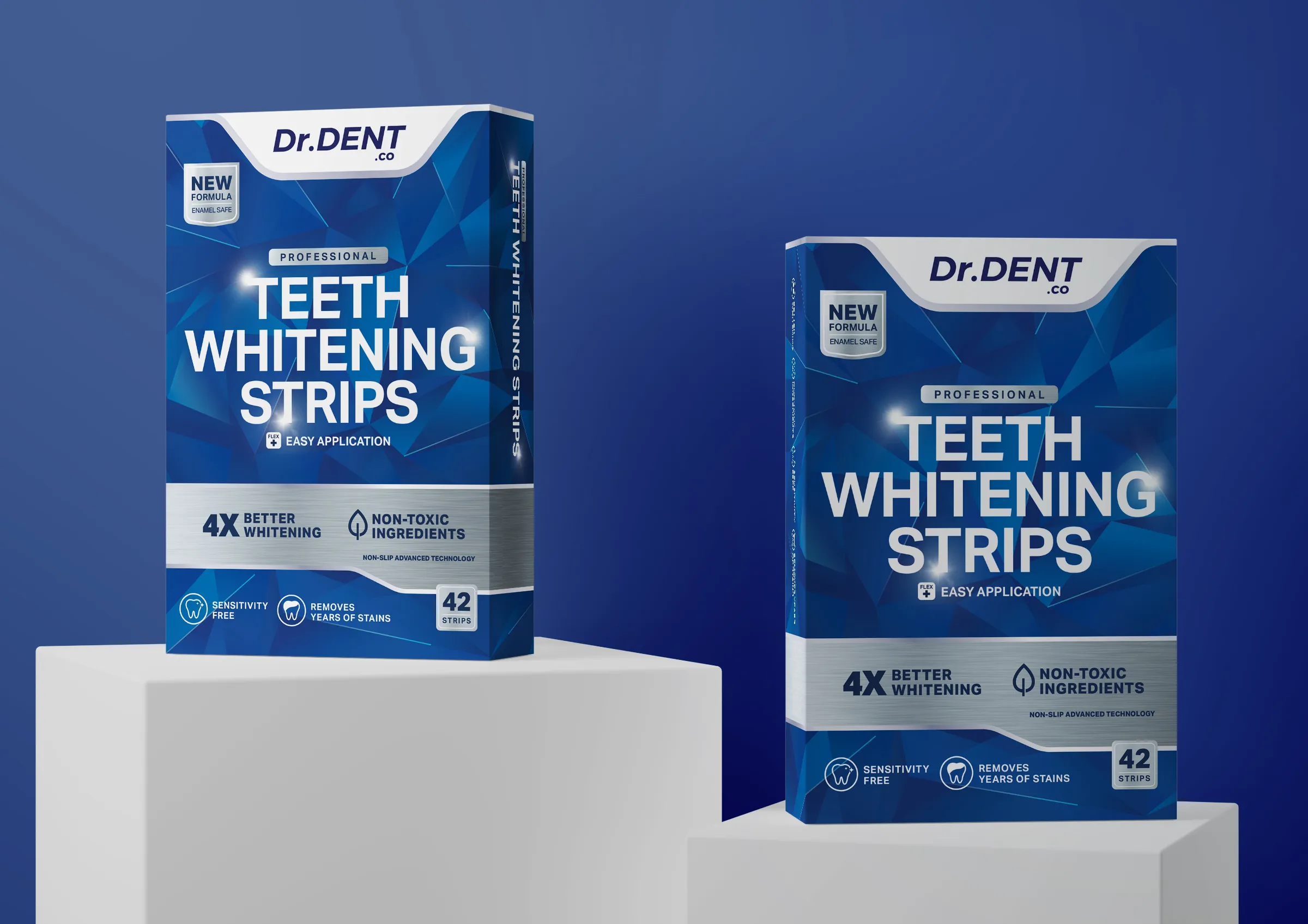 Dr.Dent牙齒美白條產(chǎn)品包裝設(shè)計，藍色與銀色效果