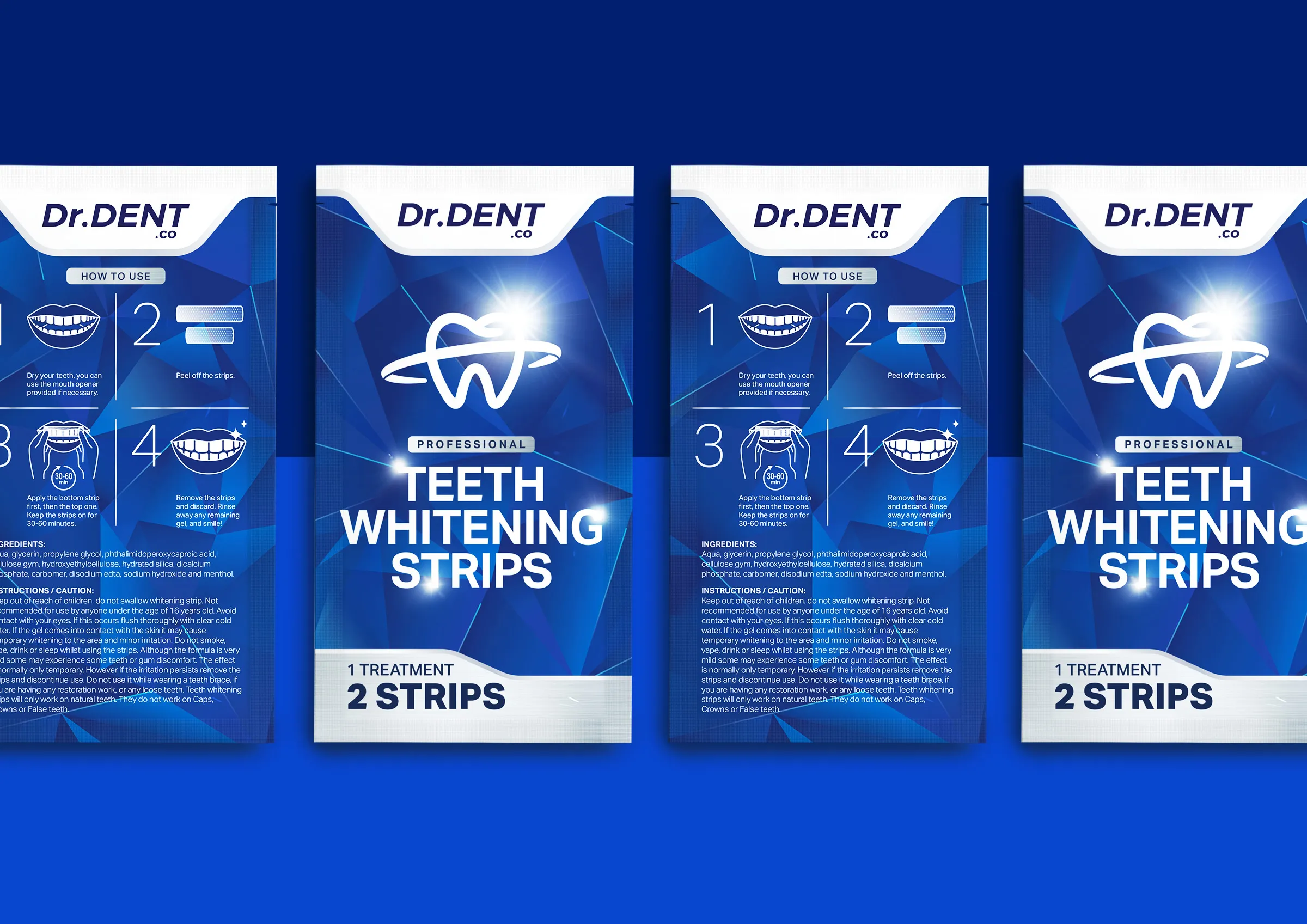 Dr.Dent牙齒美白條產(chǎn)品包裝設(shè)計，藍色與銀色效果