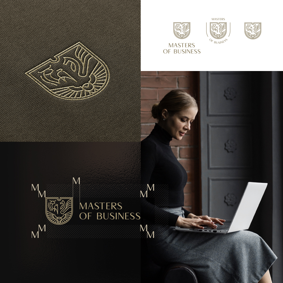 Masters高端企業在線商務培訓公司品牌vi視覺形象設計logo設計,盾牌徽章風格