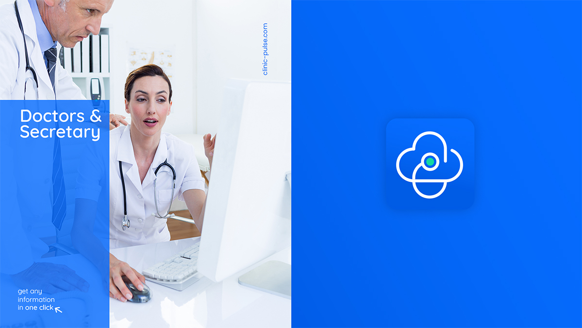 Clinic診所醫療管理軟件品牌 logo設計，心臟、紅十字會徽章和聽診器