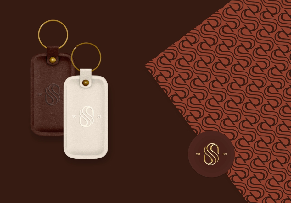 SHOV SUNTSOV 皮草定制服飾皮包品牌 logo設計vi設計“S”條紋