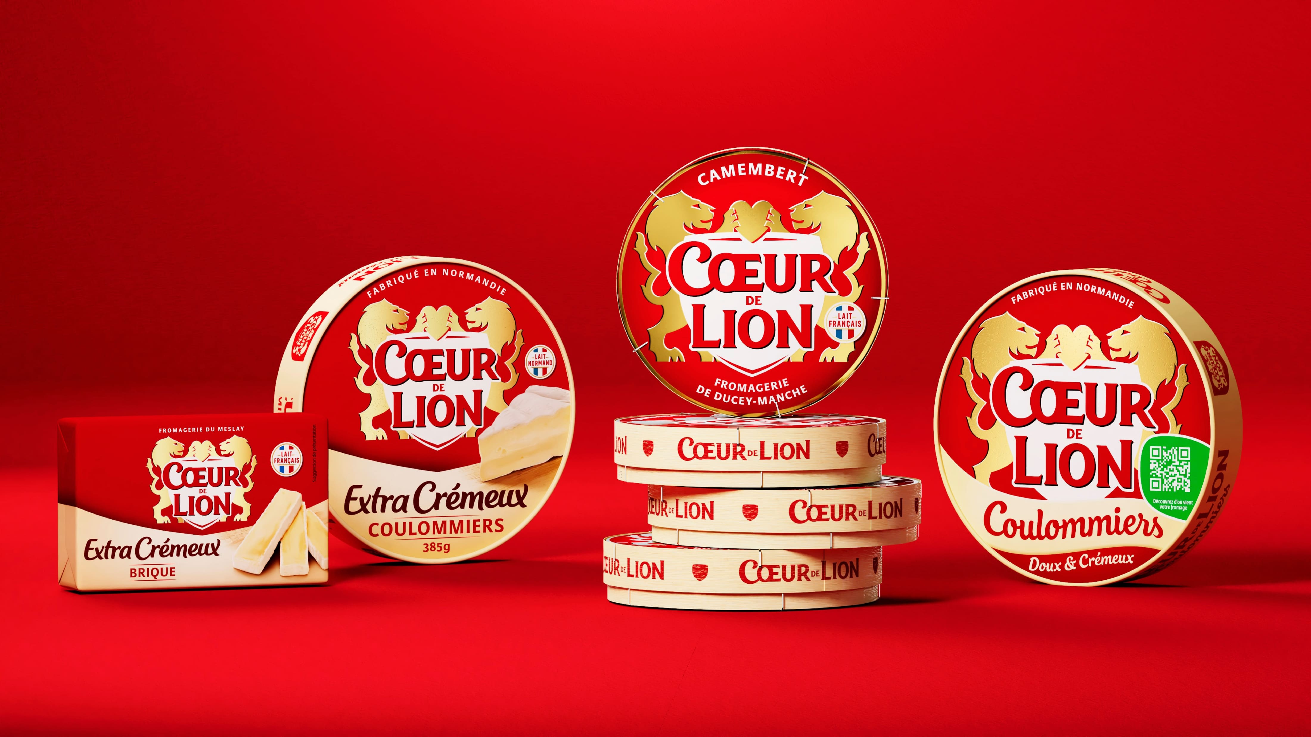 C?ur de Lion法國奶酪獅子徽標logo設計與紅色金色外包裝設計