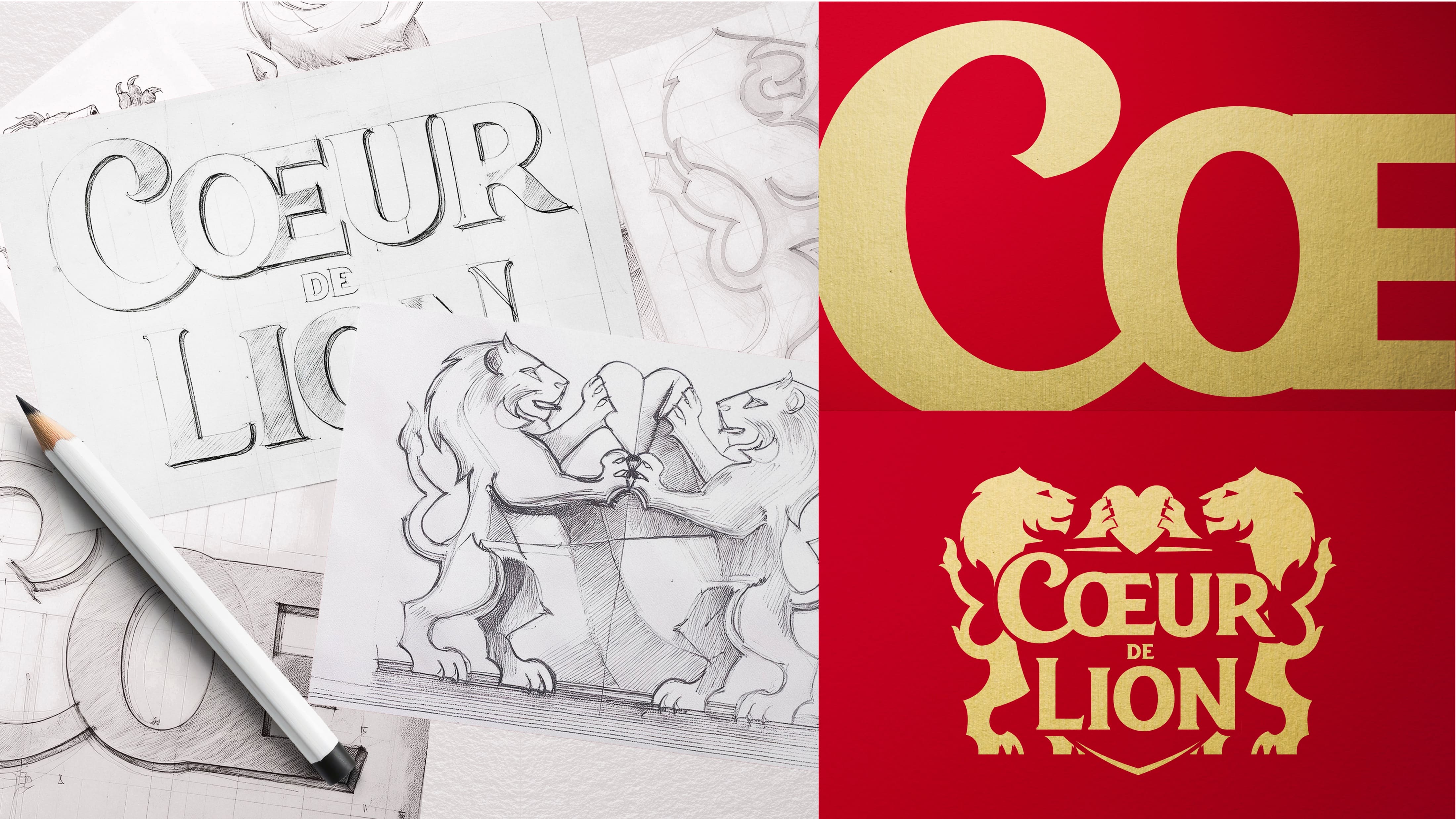 C?ur de Lion法國奶酪獅子徽標logo設計與紅色金色外包裝設計