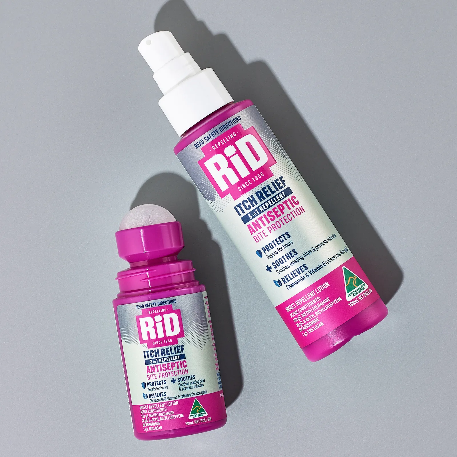 RiD驅(qū)蟲(chóng)劑驅(qū)蚊劑品牌包裝更新設(shè)計(jì)，突出醫(yī)療屬性與戶(hù)外使用場(chǎng)景的紫色風(fēng)格