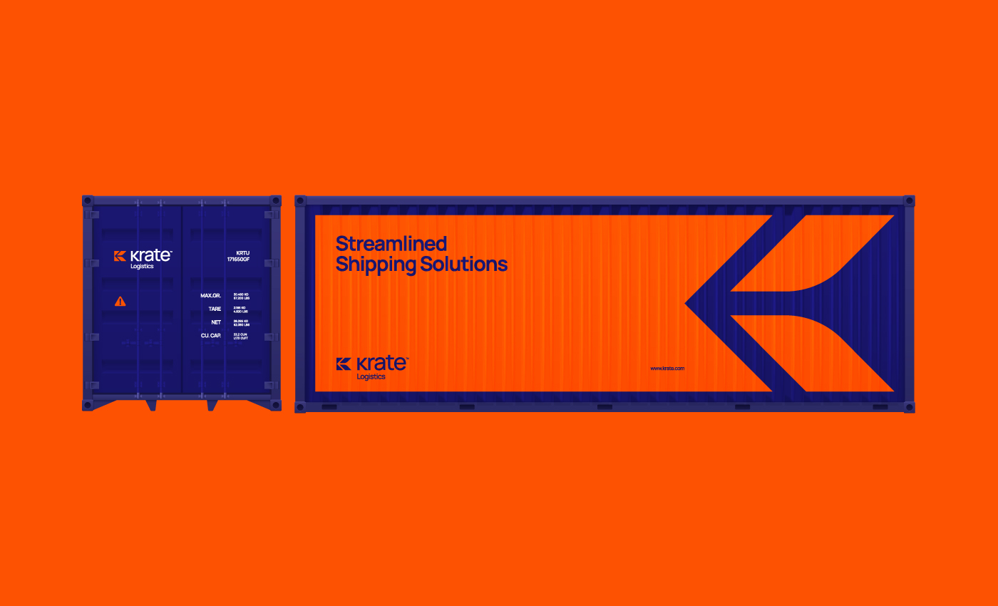 Krate國際物流公司logo設計vis設計，速度箭頭+字母K