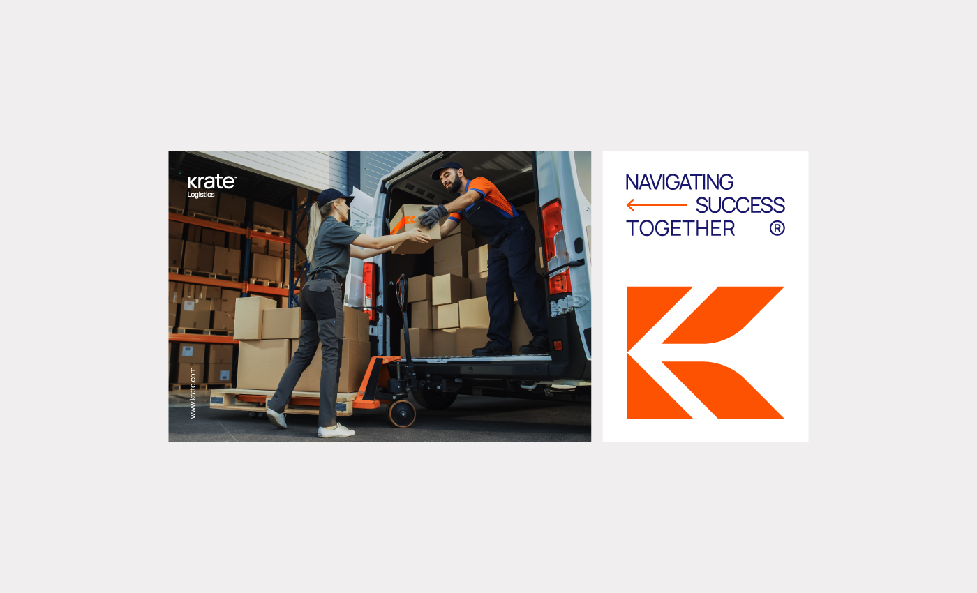 Krate國際物流公司logo設計vis設計，速度箭頭+字母K