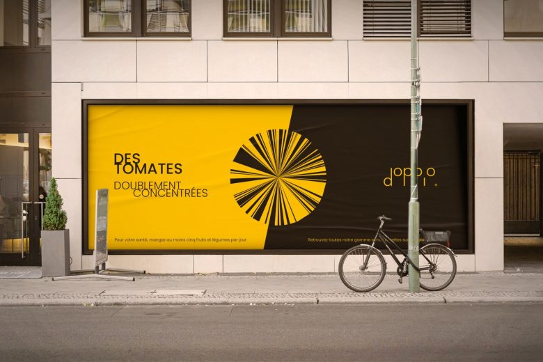 Doppio 食品包裝設計logo設計，黑黃色放射線條組合元素