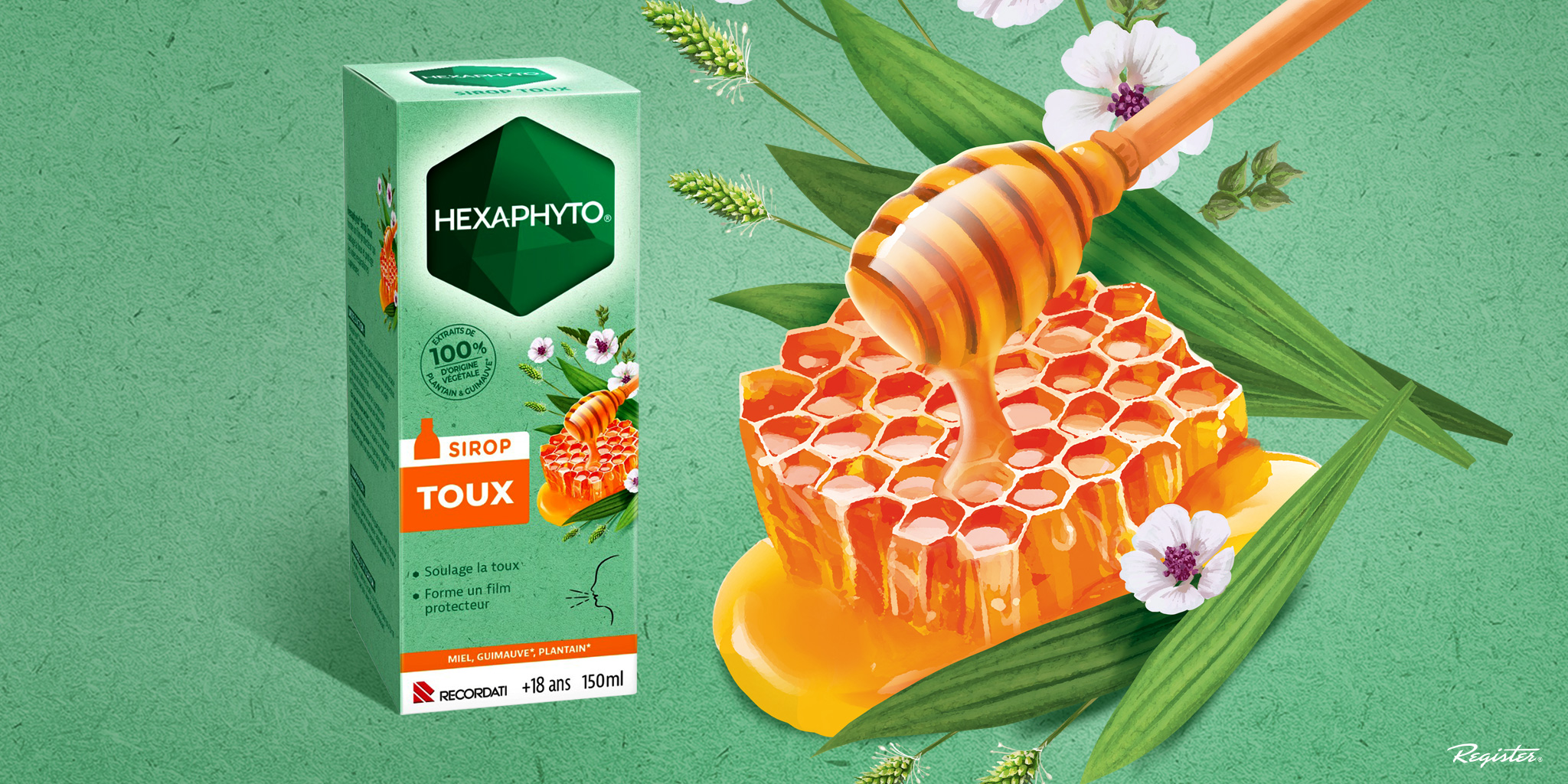 Hexaphyto蜂蜜止咳糖漿包裝設(shè)計(jì)，以自然綠色方式表達(dá)藥效