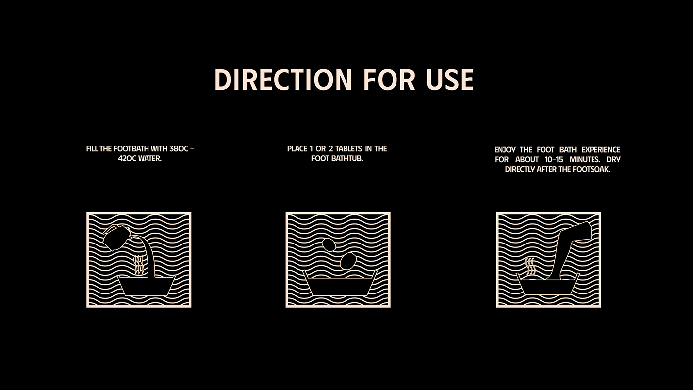 TABLETS 生姜精油泡騰片足浴包包裝設計，虛實結合的腳部與草本插畫