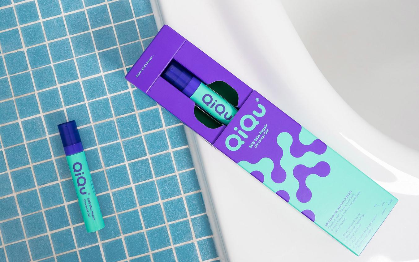 QIQU殼聚糖新型皮膚修復產品品牌策劃包裝設計，強烈對比色