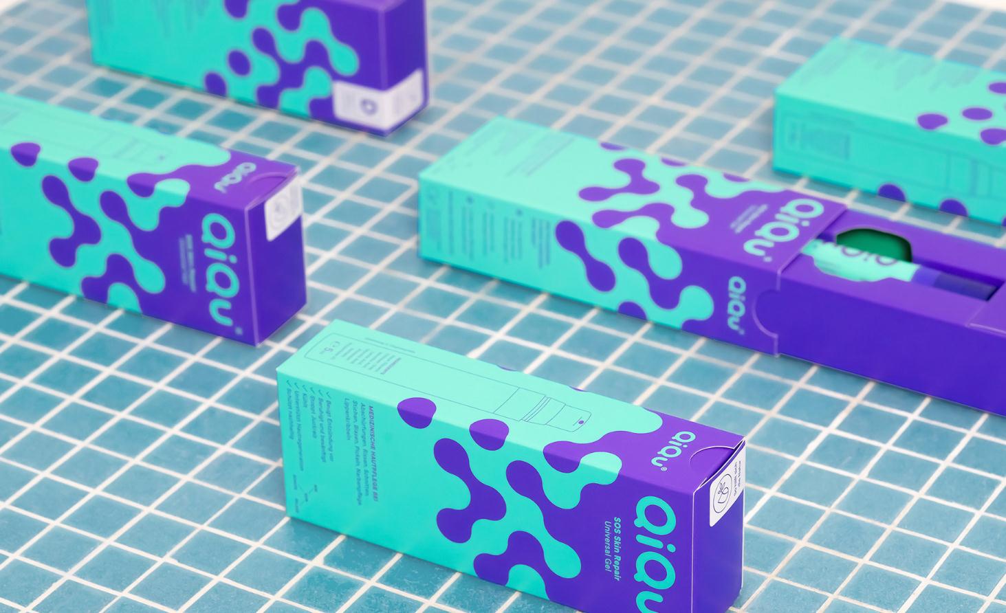 QIQU殼聚糖新型皮膚修復產品品牌策劃包裝設計，強烈對比色