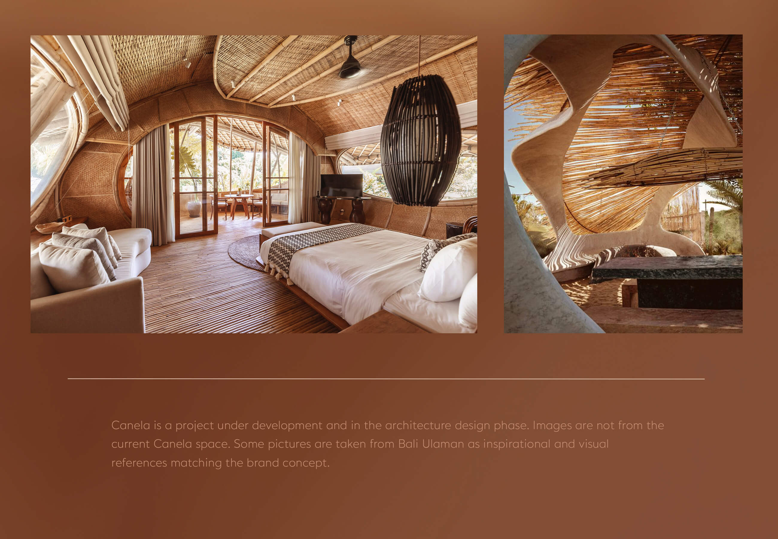 巴西有機豪華酒店藝術建筑項目 Canela 創(chuàng)建品牌logo設計和藝術指導，彎曲肉桂C字母元素