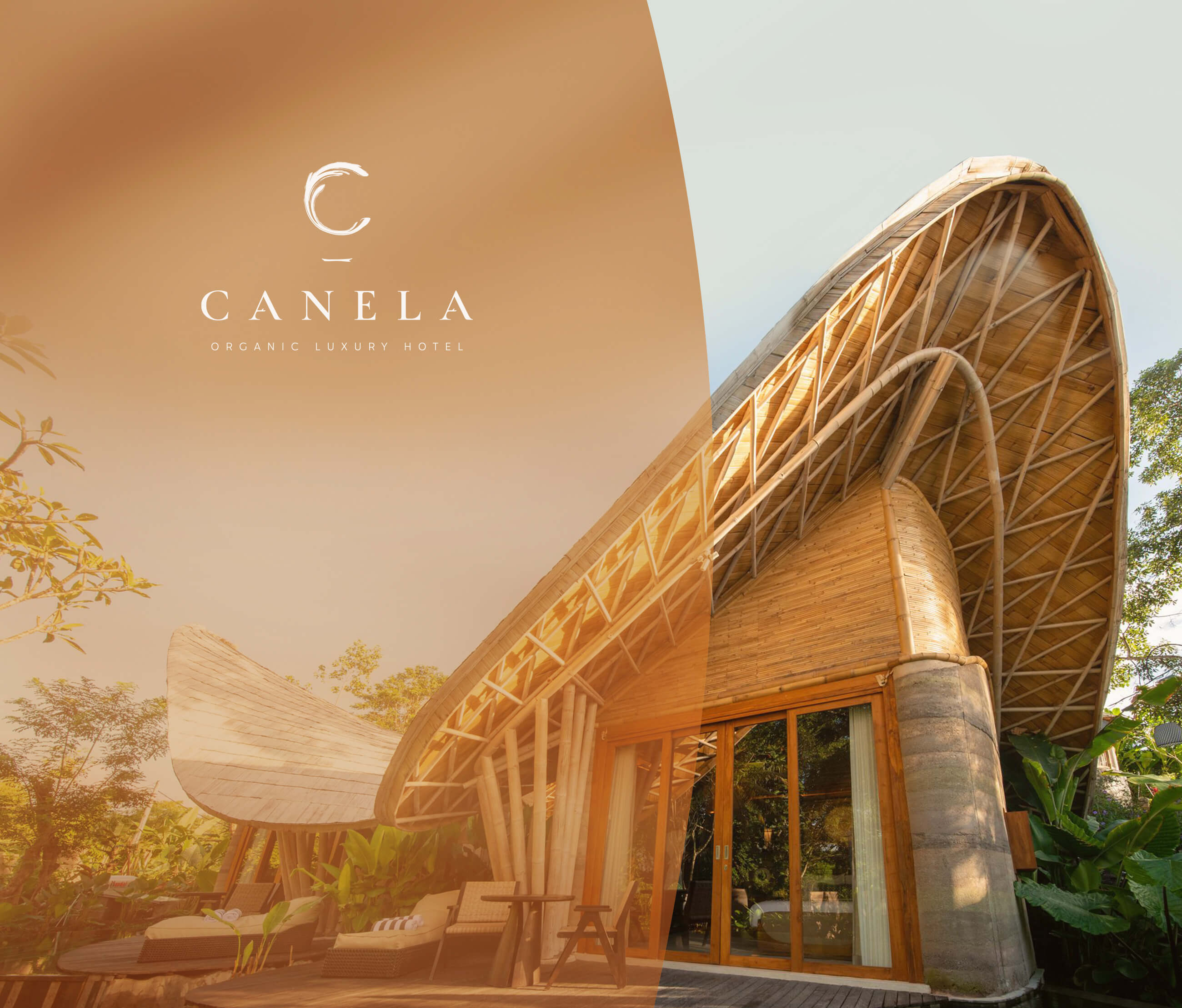 巴西有機豪華酒店藝術建筑項目 Canela 創(chuàng)建品牌logo設計和藝術指導，彎曲肉桂C字母元素