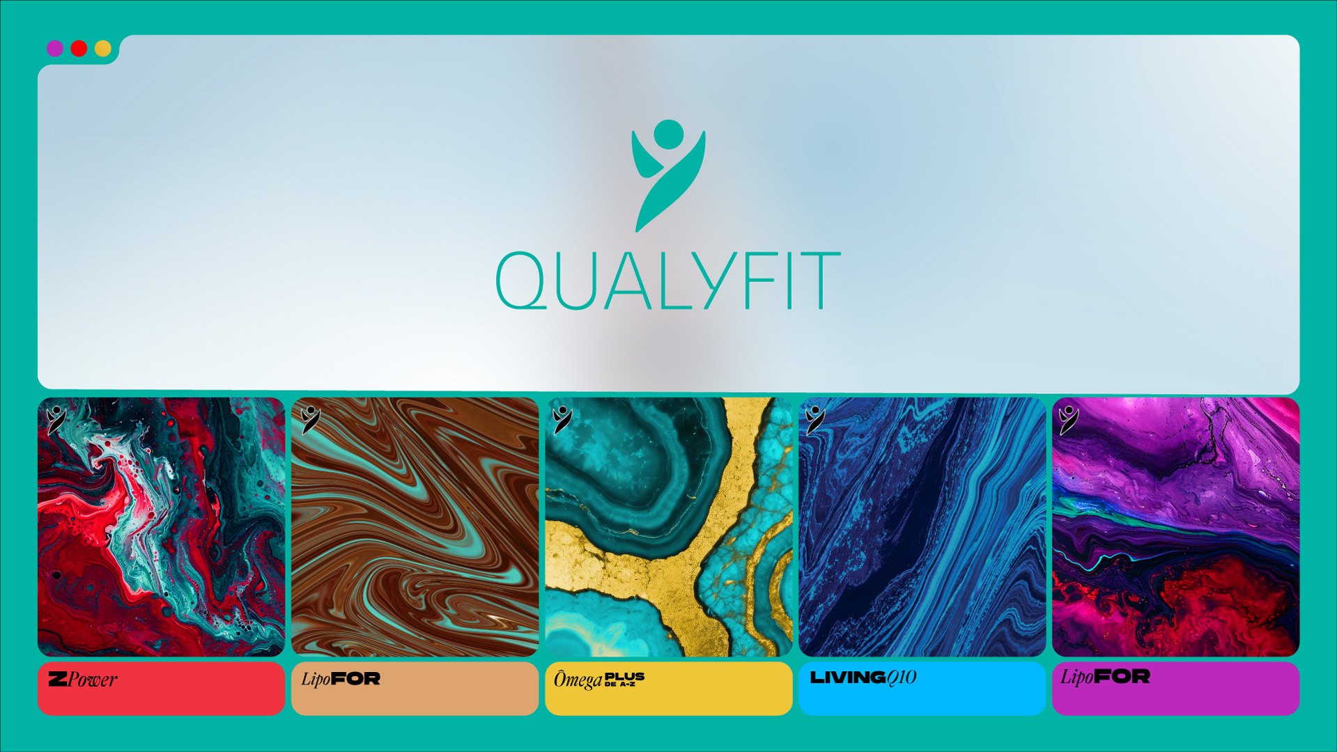 Qualyfit營養(yǎng)補(bǔ)充劑健康保健品更新logo設(shè)計包裝設(shè)計，運(yùn)動風(fēng)logo+藝術(shù)底色