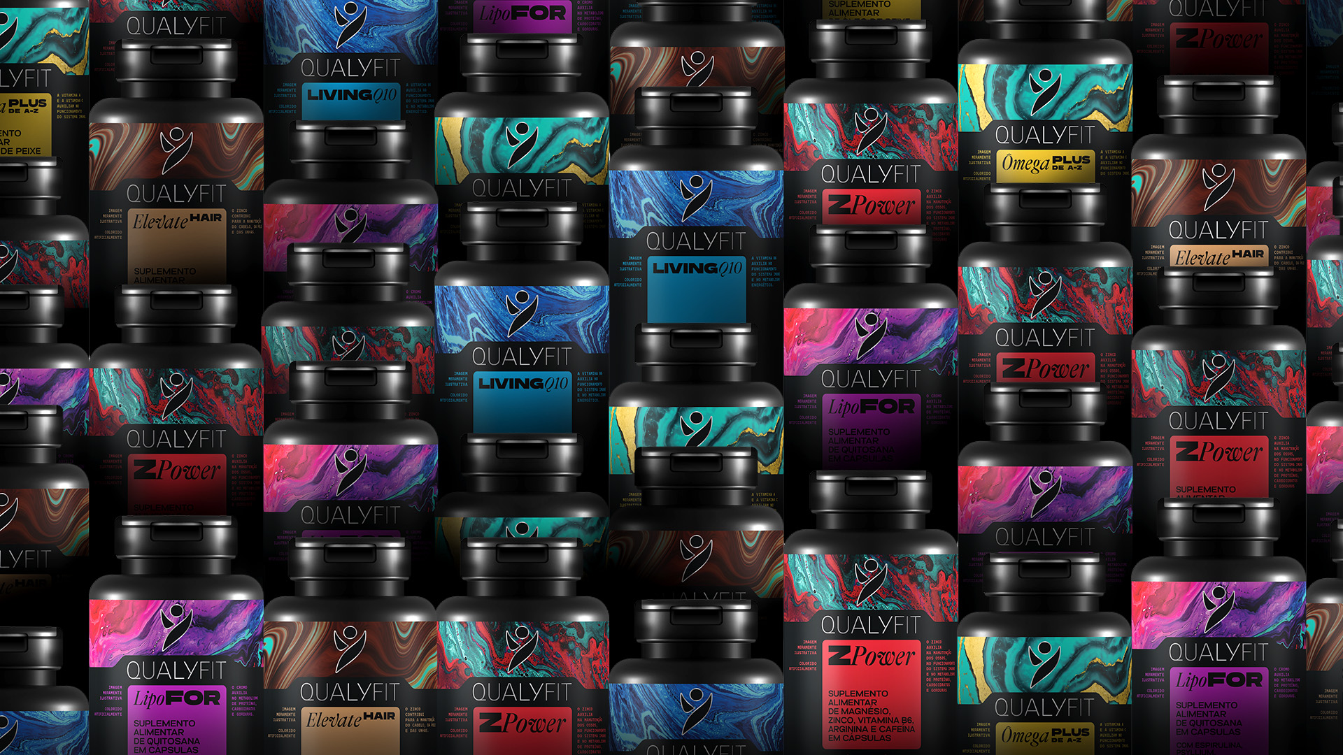 Qualyfit營養(yǎng)補(bǔ)充劑健康保健品更新logo設(shè)計包裝設(shè)計，運(yùn)動風(fēng)logo+藝術(shù)底色