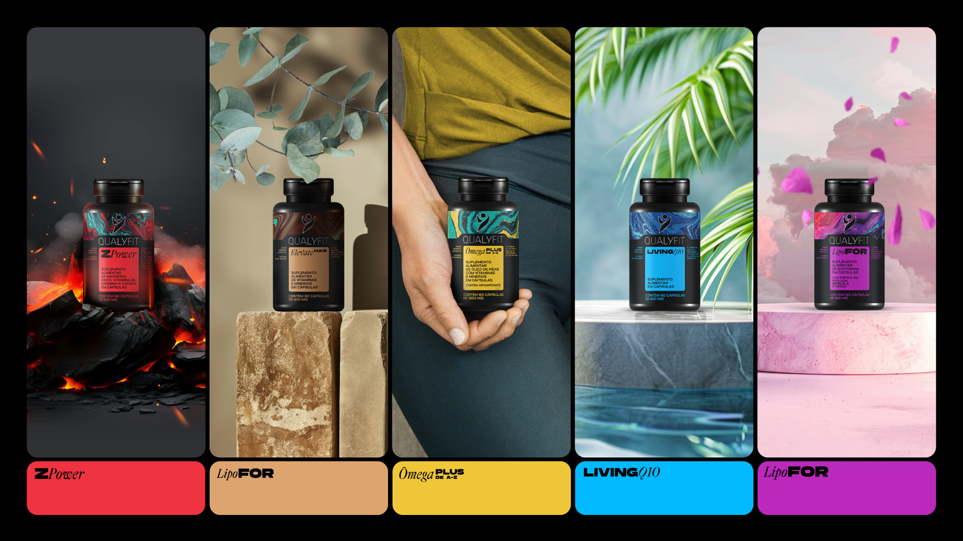 Qualyfit營養(yǎng)補(bǔ)充劑健康保健品更新logo設(shè)計包裝設(shè)計，運(yùn)動風(fēng)logo+藝術(shù)底色