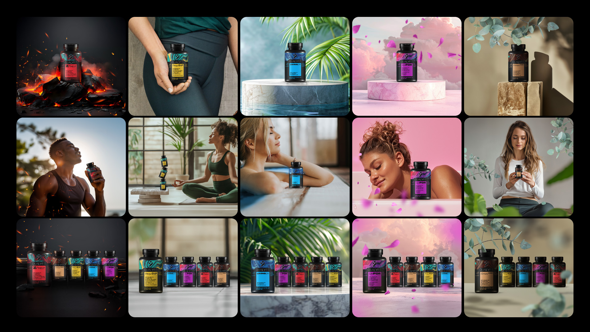 Qualyfit營養(yǎng)補(bǔ)充劑健康保健品更新logo設(shè)計包裝設(shè)計，運(yùn)動風(fēng)logo+藝術(shù)底色