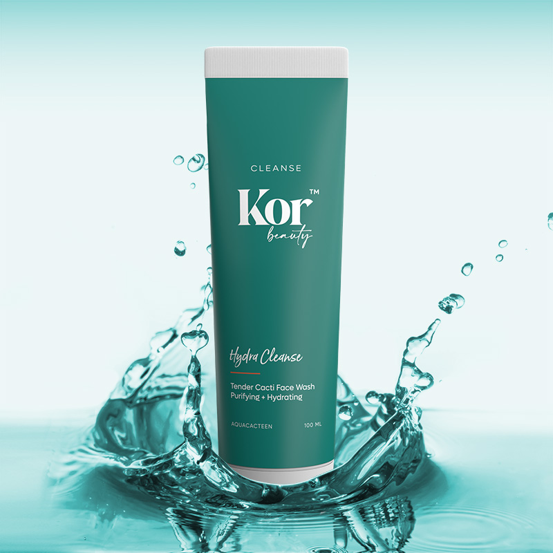 KOR皮膚補水革命性化妝護膚品護理品牌字體logo設計與藍綠色包裝設計