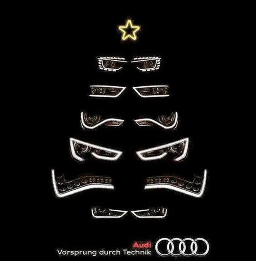 奧迪在圣誕季廣告中展示了圣誕樹形狀的前大燈。 奧迪在圣誕季廣告中展示了圣誕樹形狀的前大燈。