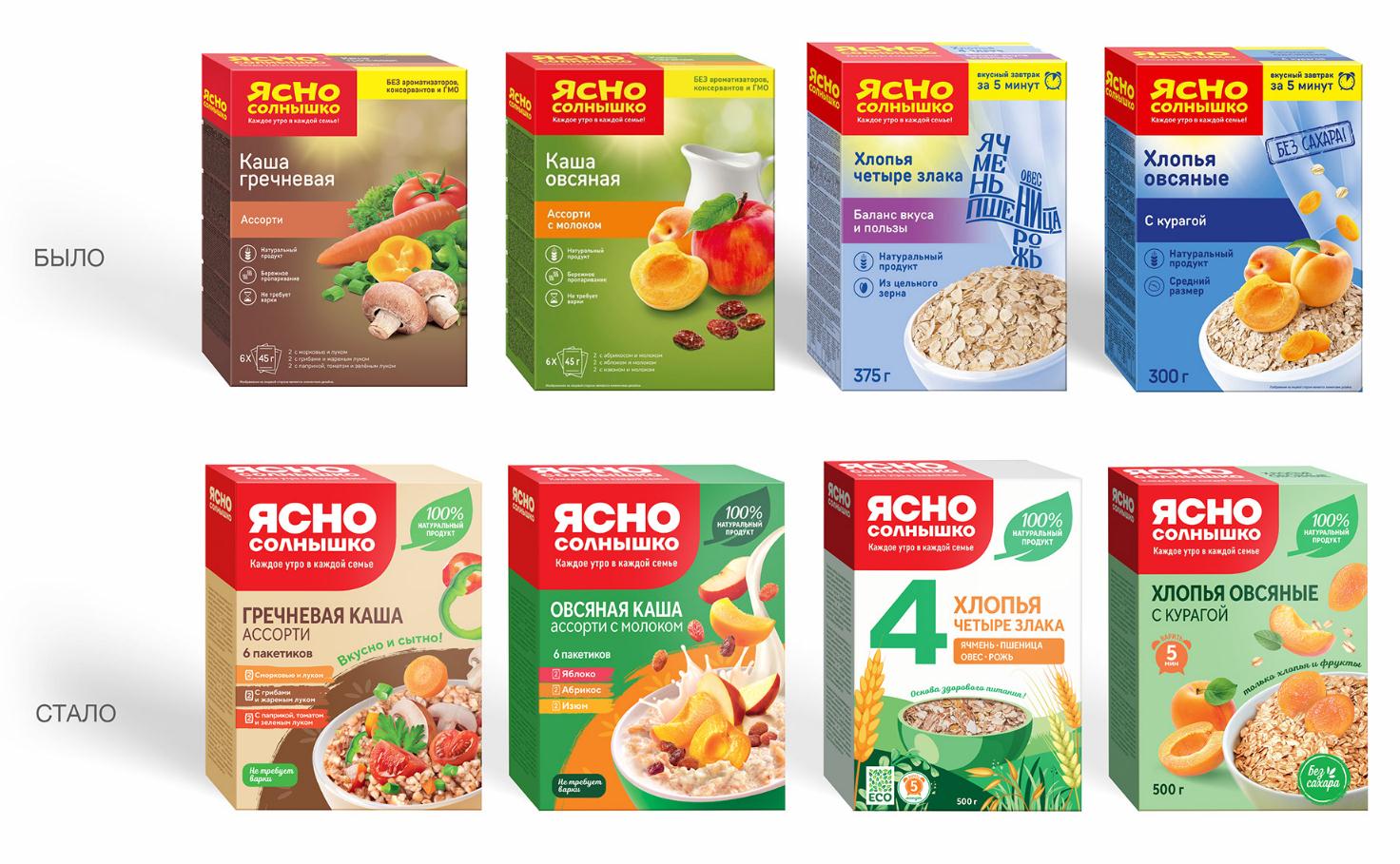 Yasno Solnyshko俄羅斯谷物早餐食品品牌包裝更新策劃設計，更高的品質與信息傳