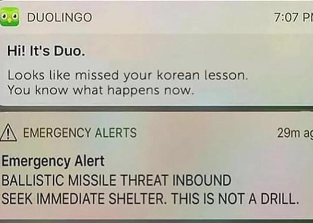 Duolingo“憤怒的二人組的推送通知”