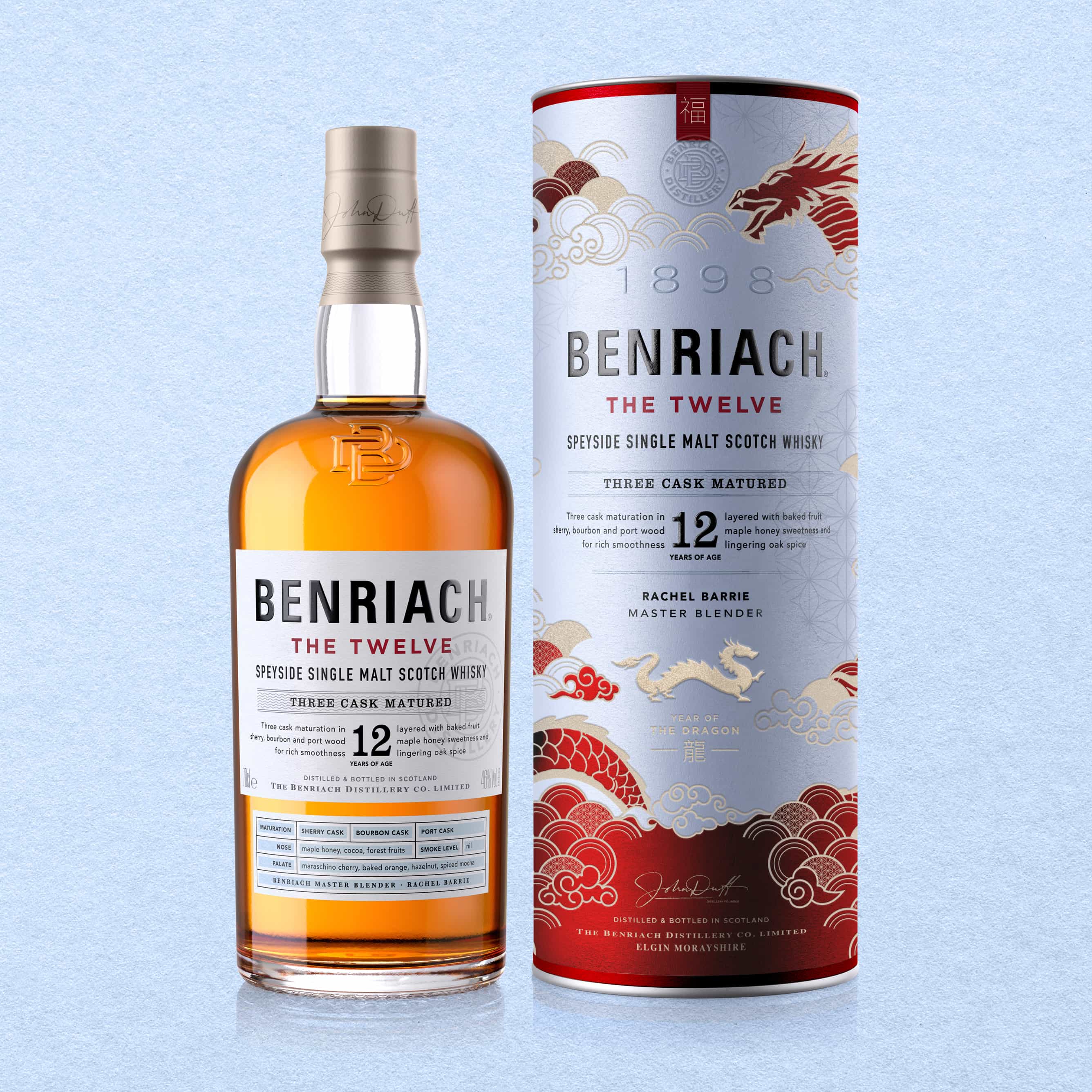 Benriach 單一麥芽蘇格蘭威士忌設計中國年節日酒包裝，2024兔年龍年元素