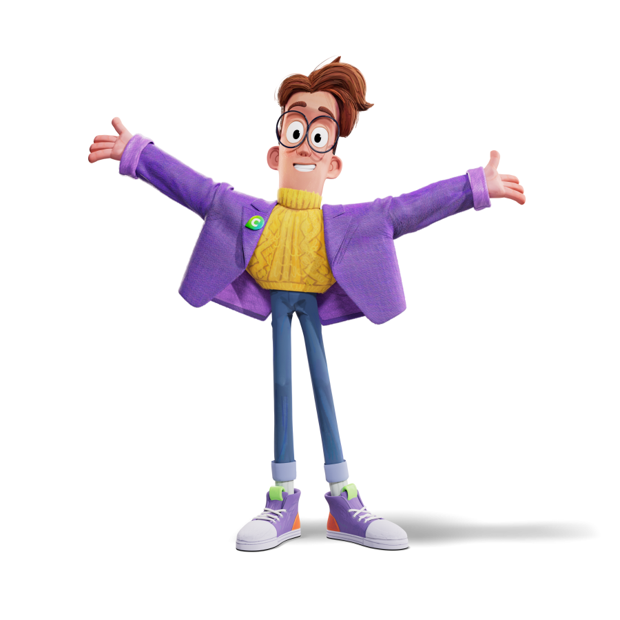 Megamarket購物商城網站平臺吉祥物設計，善良有趣的眼鏡極客先生