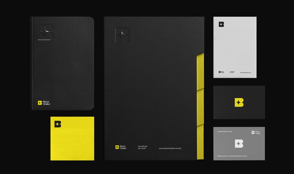Black Wallet 財務規劃和投資咨詢金融公司vi設計企業形象設計，黃色B字母+星元素