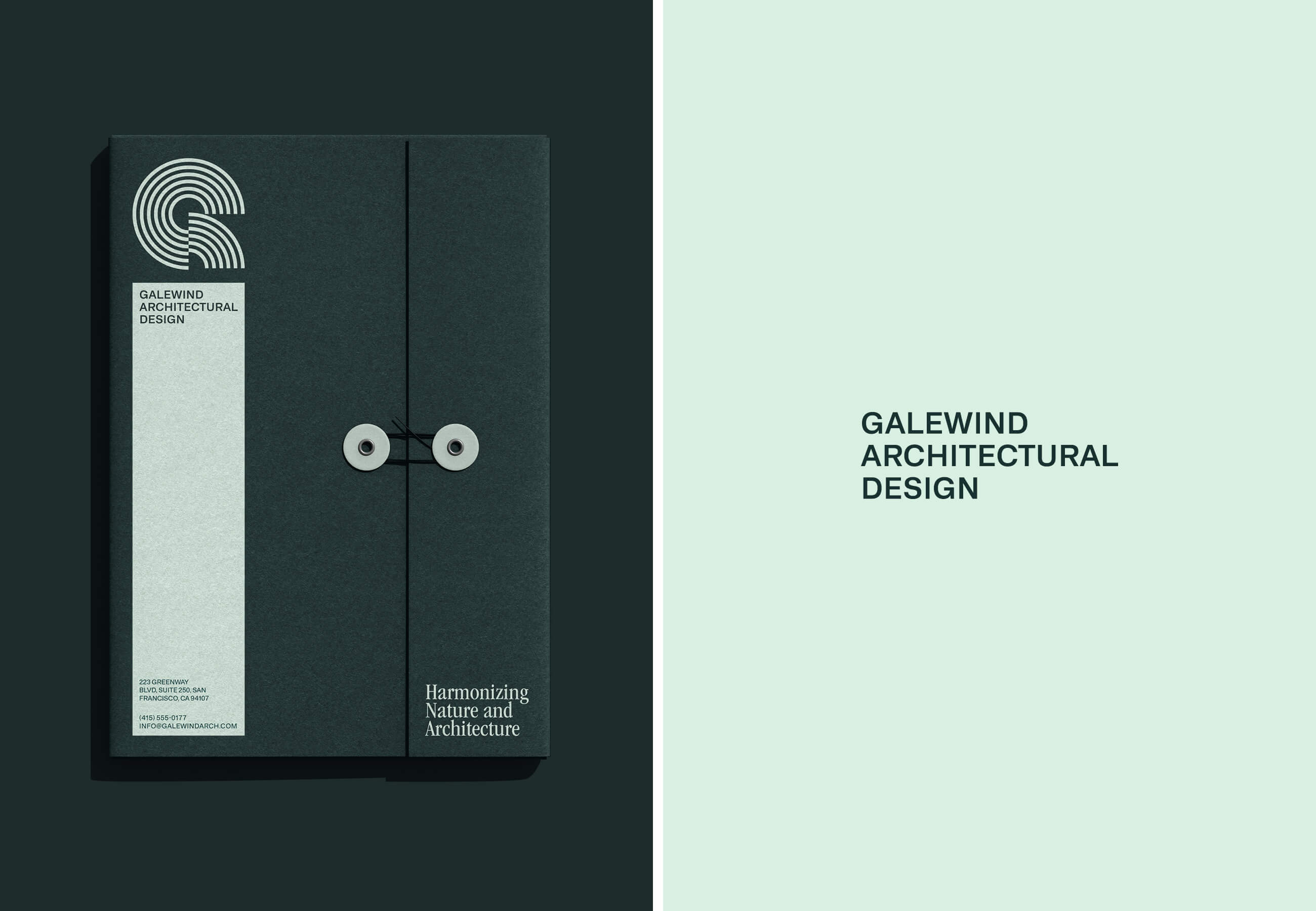 Galewind 景觀建筑設計公司企業logo設計vi形象設計，深綠色線條風格