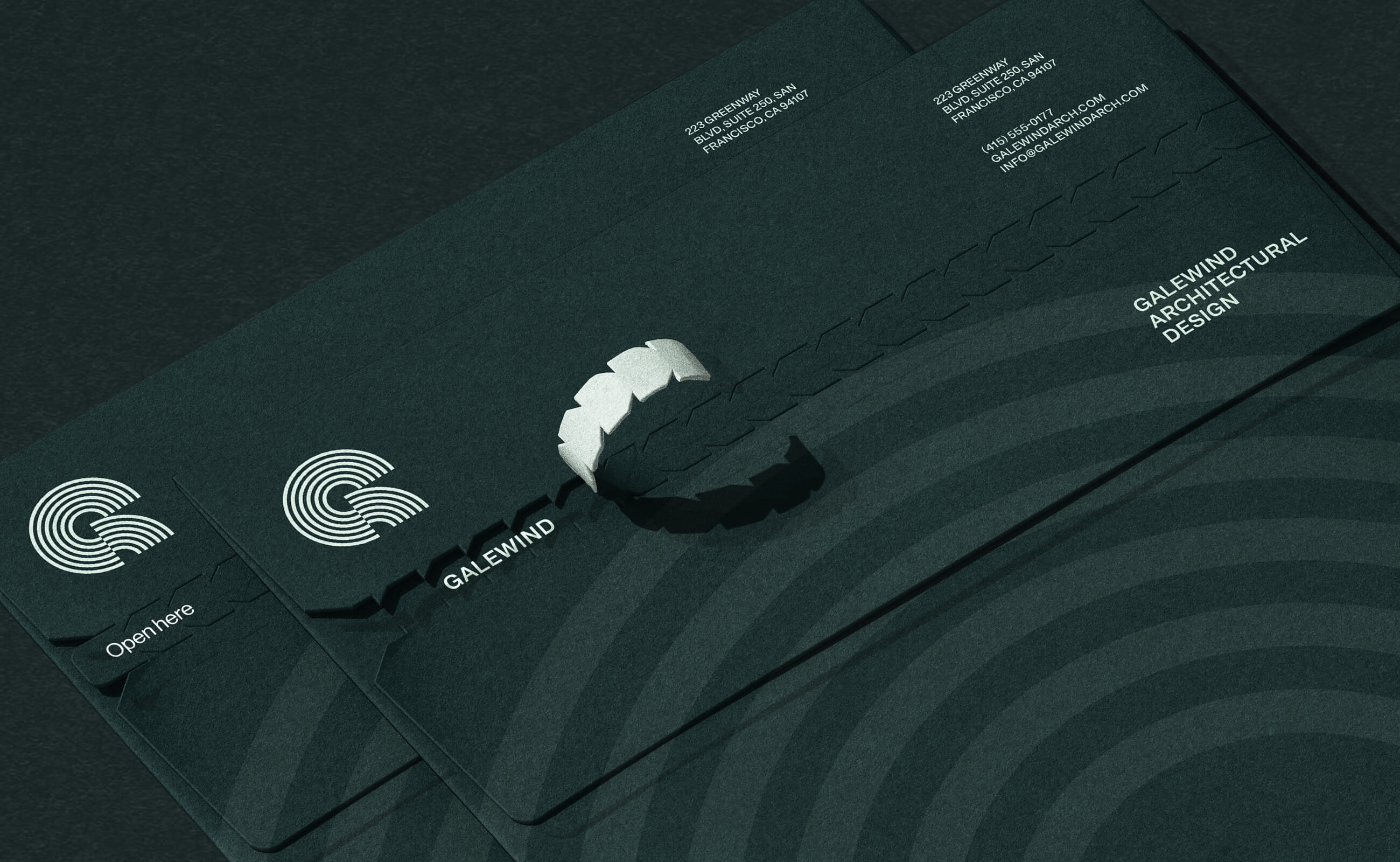 Galewind 景觀建筑設計公司企業logo設計vi形象設計，深綠色線條風格