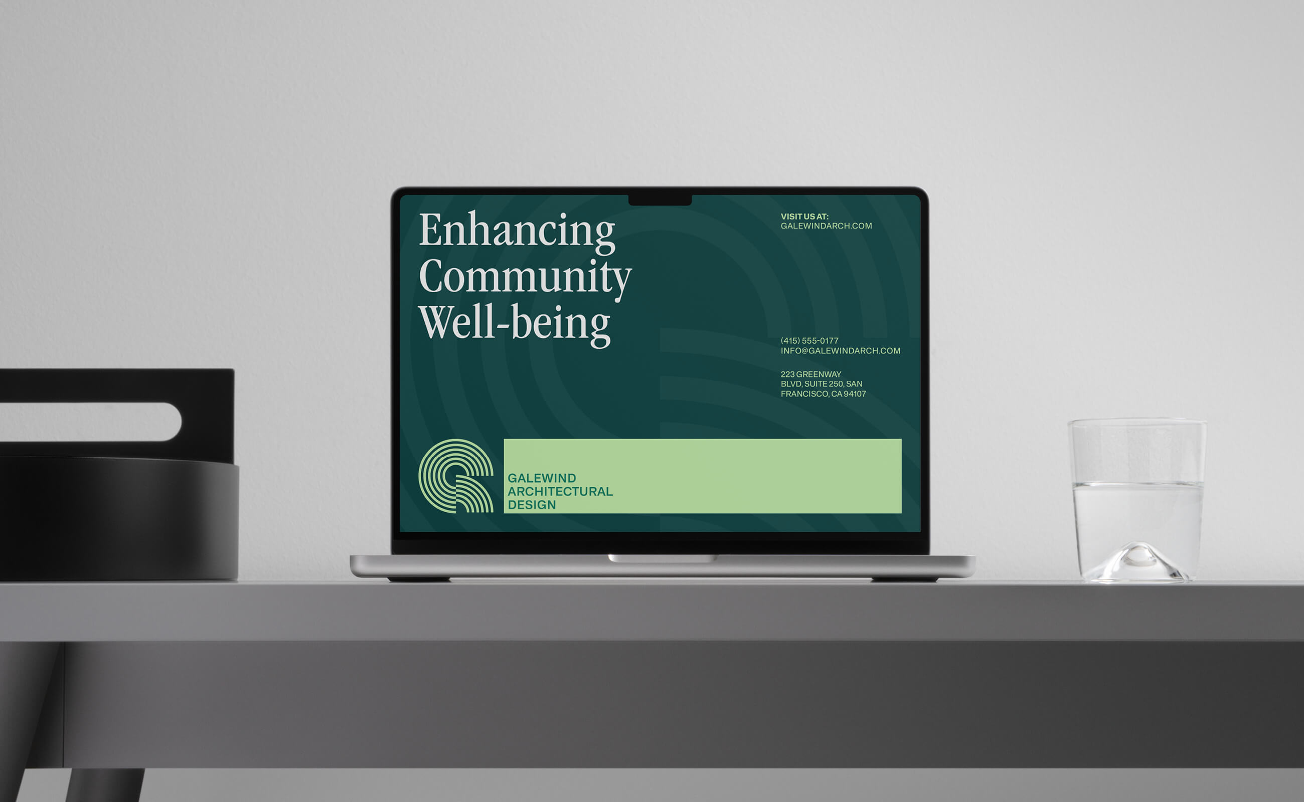 Galewind 景觀建筑設計公司企業logo設計vi形象設計，深綠色線條風格