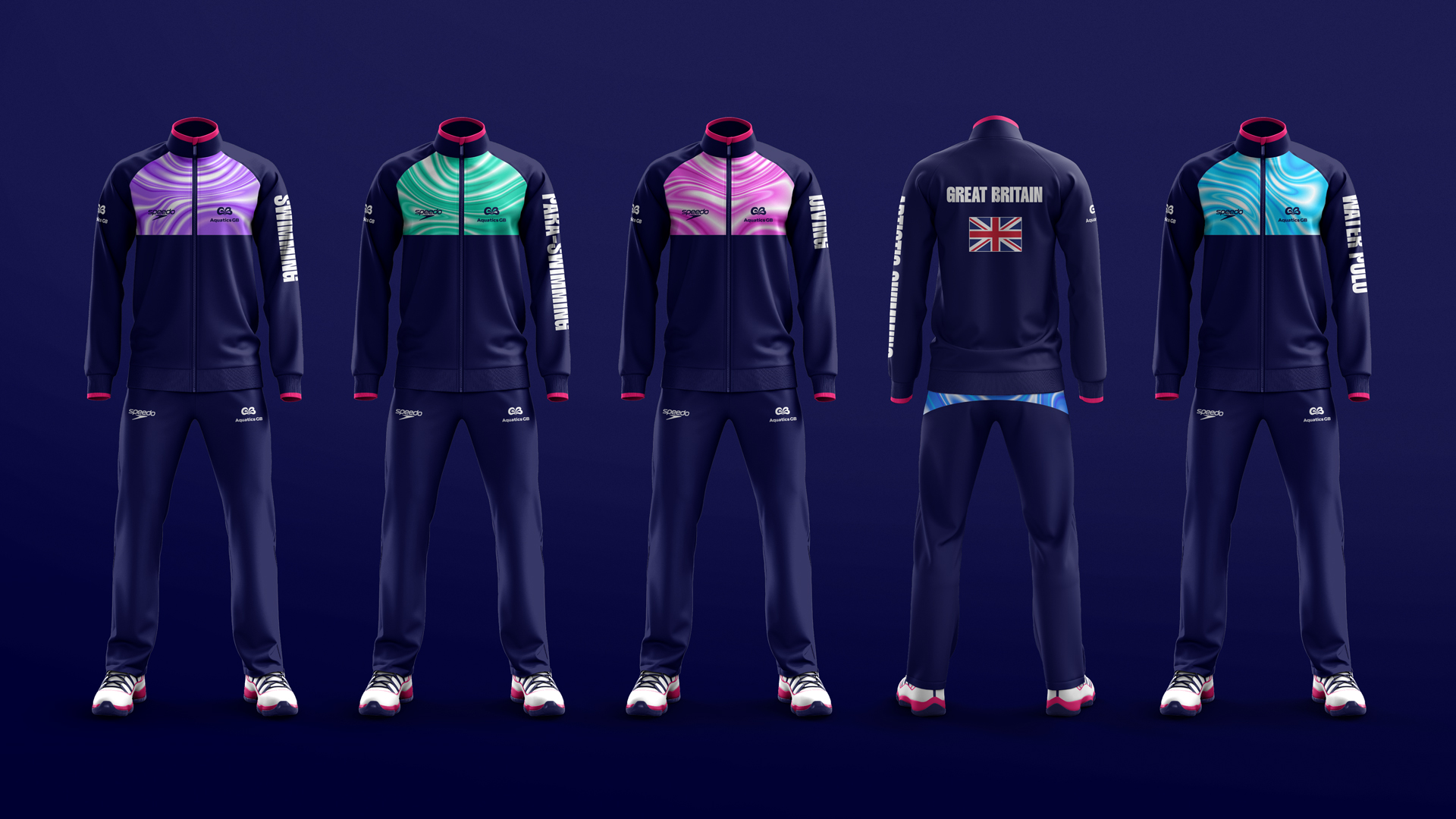 Aquatics GB英國水上運動協會品牌起名與品牌形象vi設計，水花GB字母logo設計