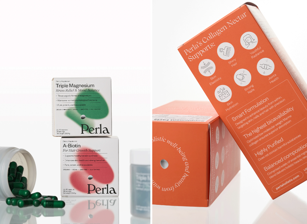 Perla美容保健品營(yíng)養(yǎng)補(bǔ)充劑包裝設(shè)計(jì)，貝殼珍珠模糊下效果