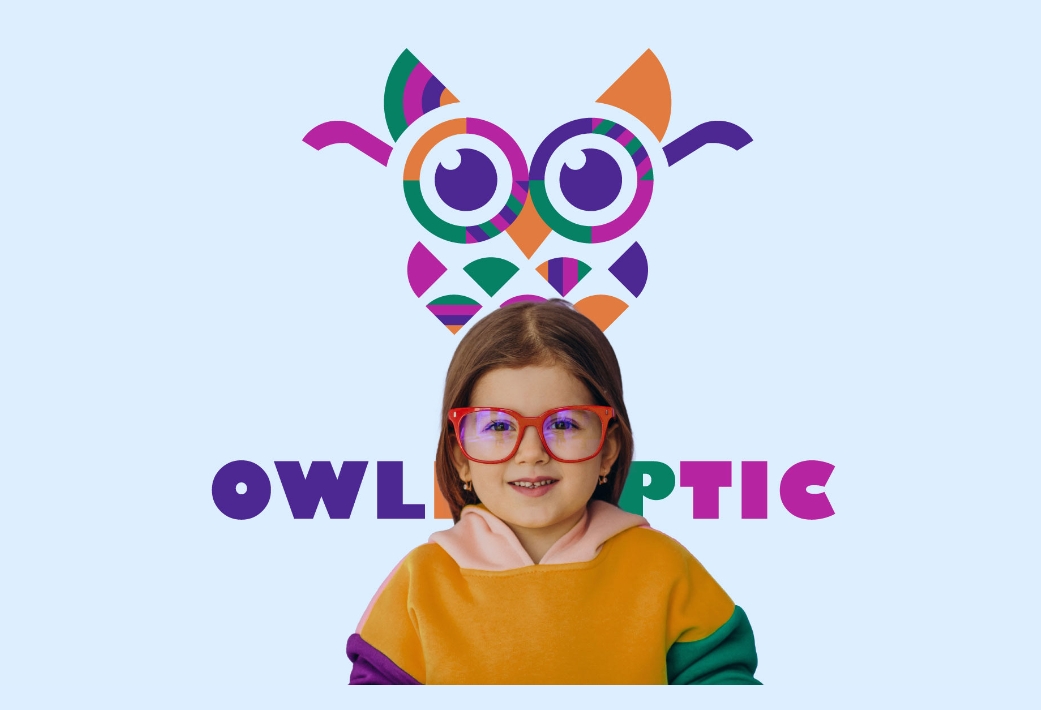 OWLETOPTIC兒童眼鏡品牌logo設(shè)計(jì)“彩色貓頭鷹”圖形
