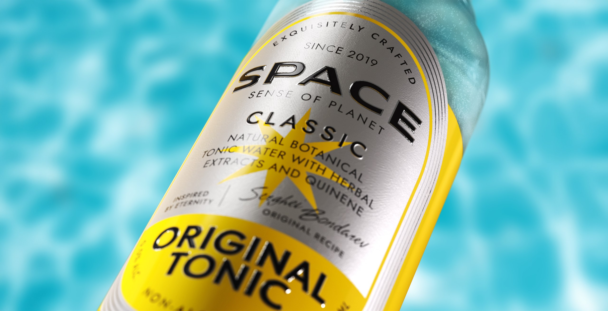 Space 精釀無酒精飲料包裝設計，銀色加變色現代太空風格