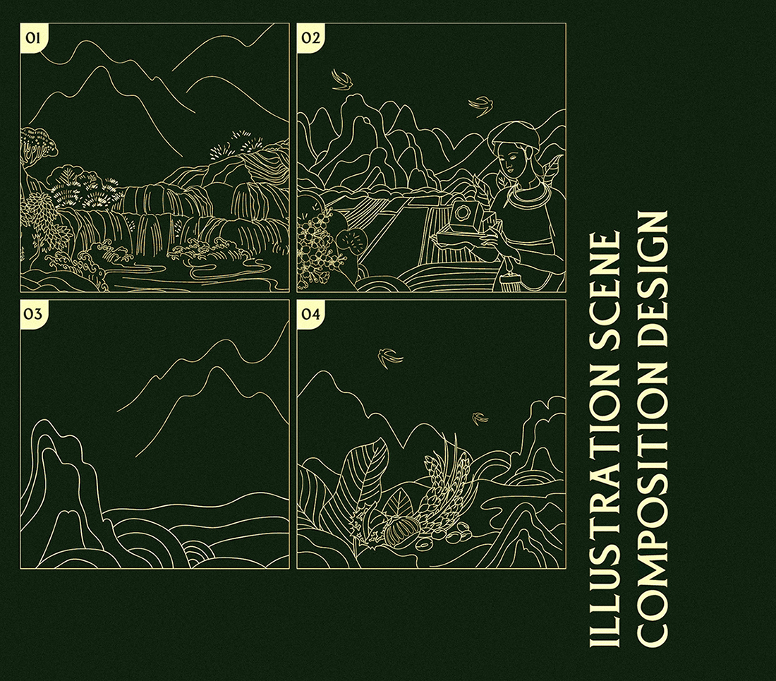 Non Nuoc高平板栗野豬肉粽子禮盒包裝設(shè)計(jì)，傳統(tǒng)岱族服飾少女+自然田園風(fēng)景插畫