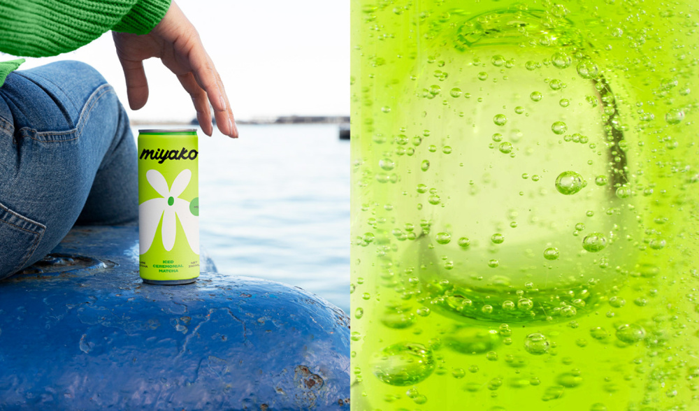 MIYAKO 創(chuàng)新日式抹茶飲料包裝設(shè)計(jì)與品牌塑造，嫩綠色+自由的白色花朵