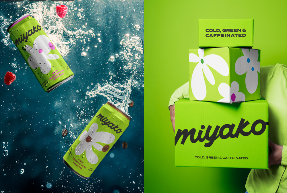 MIYAKO 創(chuàng)新日式抹茶飲料包裝設(shè)計(jì)與品牌塑造，嫩綠色+自由的白色花朵