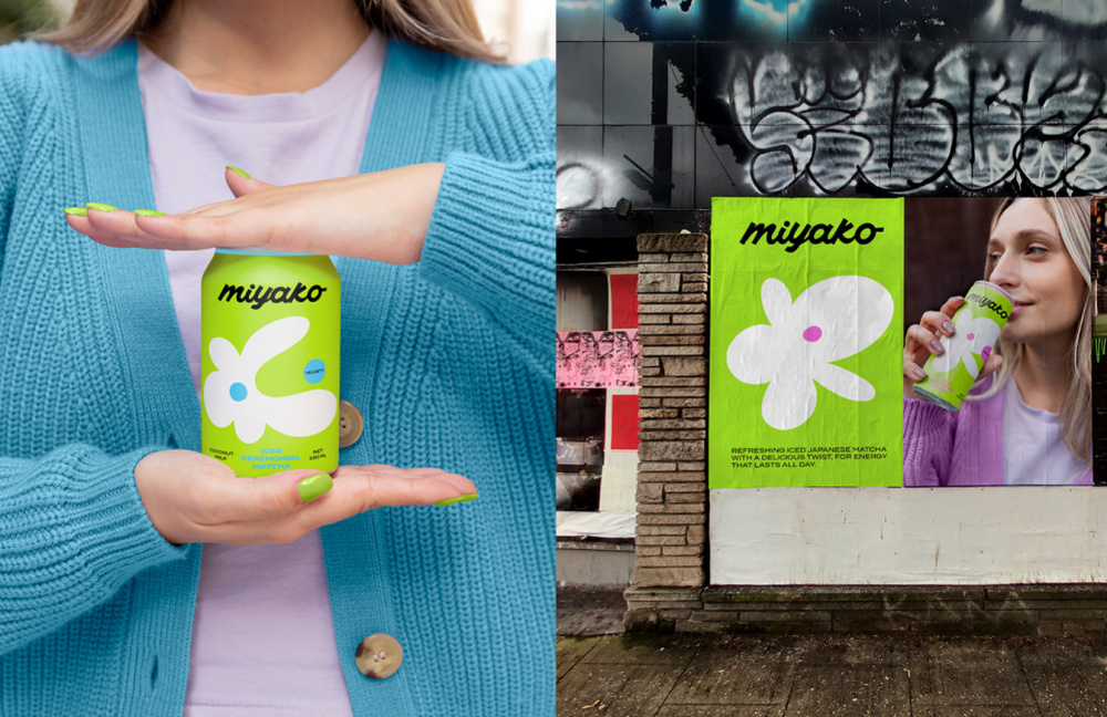 MIYAKO 創(chuàng)新日式抹茶飲料包裝設(shè)計(jì)與品牌塑造，嫩綠色+自由的白色花朵
