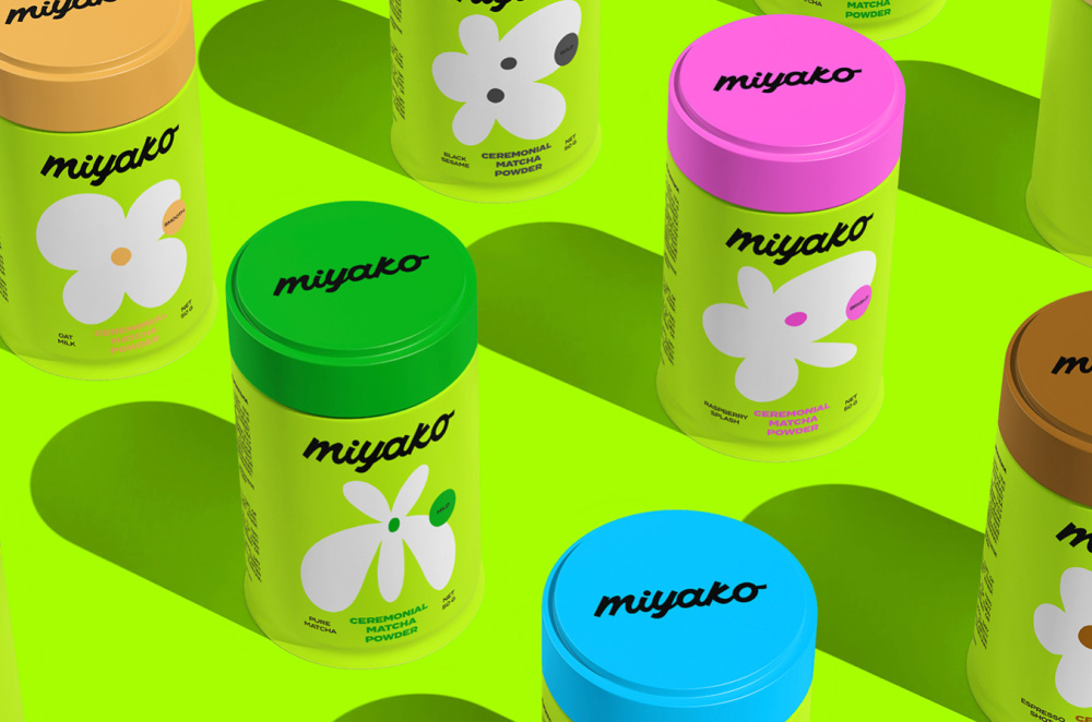 MIYAKO 創(chuàng)新日式抹茶飲料包裝設(shè)計(jì)與品牌塑造，嫩綠色+自由活力的白色花朵